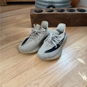 Yeezy Tan and Black Sneakers with Knit Upper and Cushioned Sole